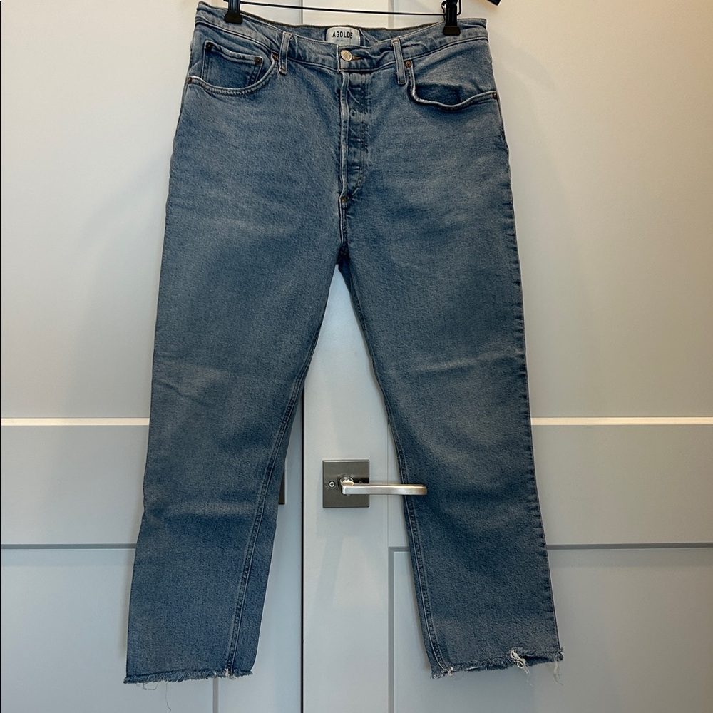 AGOLDE Classic Blue Jeans with Frayed Hem